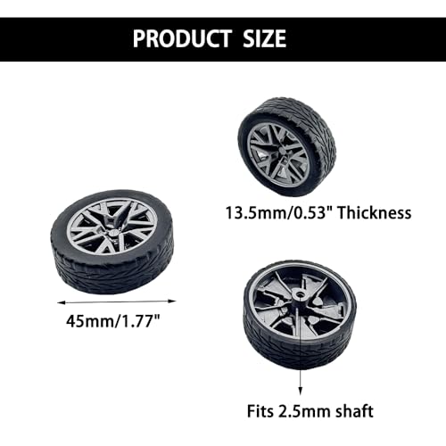 10PCS Model Car Wheels Toy Car Rubber Tire Wheels with Metal Shaft Round Axles for for RC Car Truck Robot DIY Model Toy Wheel Replacement Accessories (2.5x45mm) - style: 2.5x45mm