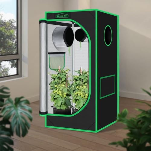 2x2 Green Hut Grow Tent 24"x24"x48" 600D Mylar Hydroponic Grow Tents - size: 24"x24"x48"
