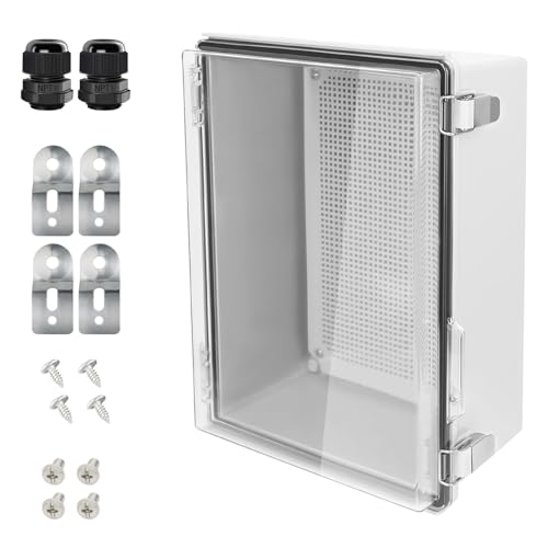 LeMotech Electrical Box, IP67 Waterproof Hinged Clear Cover Stainless Steel Latch Junction Box, ABS Plastic Electrical Enclosure with Mounting Plate,Wall Brackets, Cable Glands,11.8"x7.7"x5.2",Grey - color: Clear Cover, size: 11.8"x7.7"x5.2"