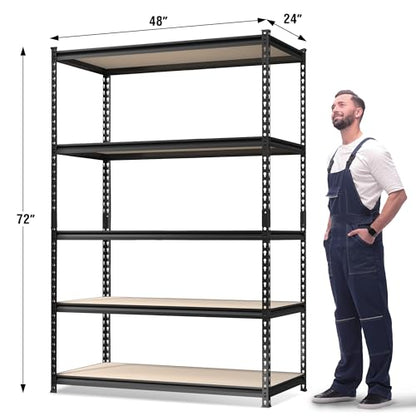WORKPRO 5-Tier Adjustable Metal Shelving, 2500‑LBS Load, 48”W x 72”H x 24”D - size: 48”W x 72”H x 24”D Particle Board