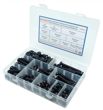 Metric M8 Nylon Black Phillips Pan Head Screw Nut & Flat Washer Kit - color: M8-Black