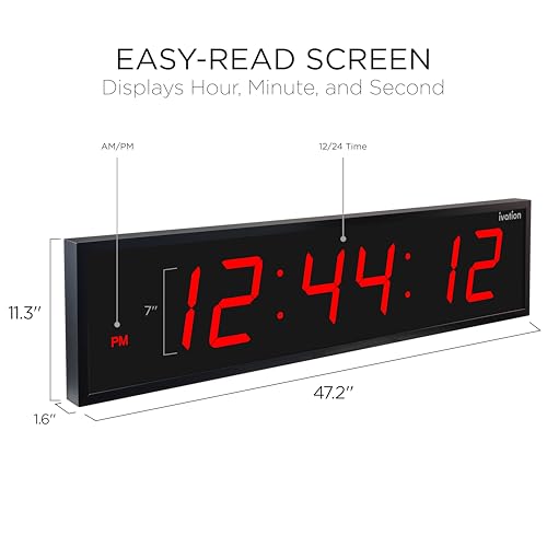Ivation Oversized Digital Wall Clock with Large LED Display & Timer, 48" - color: Red, size: 48" Inch
