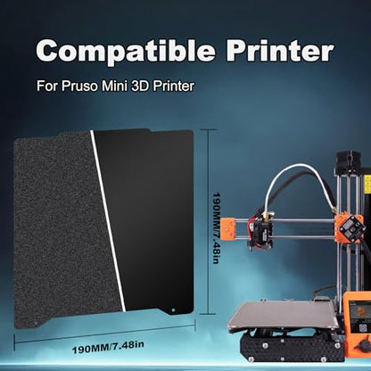 190x190mm Black Build Plate for Prusa Mini, Double Sided Textured PEI+Smooth PEI Flexible Spring Steel Platform Heated Printing Bed for Prusa Mini 3D Printer - size: 190x190mm