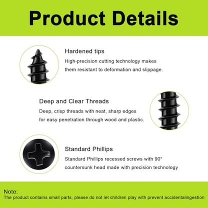 M3x8mm Small Wood Screws, Black Phillips Flat Head Short Screws 150pcs - color: M3-Black, size: 150PCS-8mm