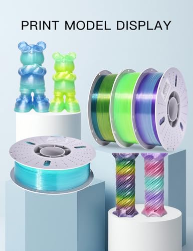 PINBALL PETG 3D Printer Filament 1.75mm High Precision Durable Moisture-Proof Strong Filament Mith Better Flow Dimensional Accuracy +/- 0.02mm 4 Kilograms Glass Blue， Lime， Dreamland， Liuli Red - color: A4 Petg Rainbow, size: PETG-4kg