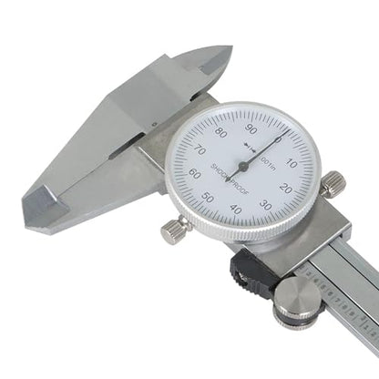 0-6 inch Dial Caliper Measuring Tool Imperial Stainless Steel 4-Way Dial Caliper 0.001" Shockproof with Plastic Case