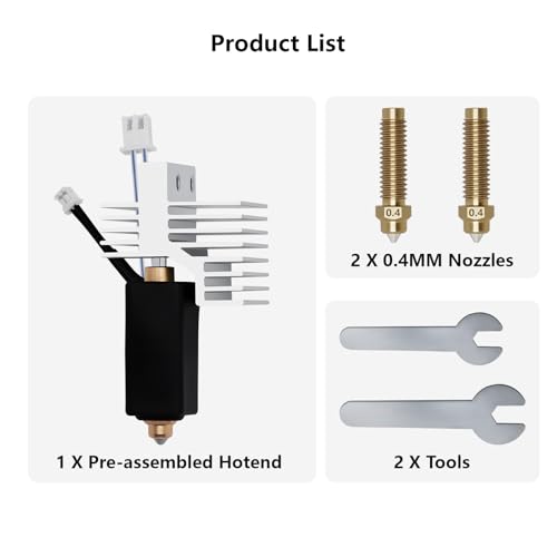 Ceramic Hotend for Elegoo Centauri Carbon, Brass Hardened Steel Nozzle 24V 60W Ceramic Heater Print Head Hot End with Extra 2PCS Nozzle for Centauri Carbon/Centauri 3D Printers - style: Brass 0.4MM Hotend
