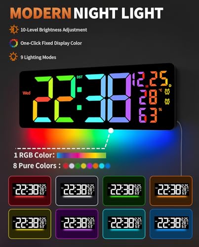 17.2" Large Digital Wall Mount Clock,Alarm,Big LED,Rectangle