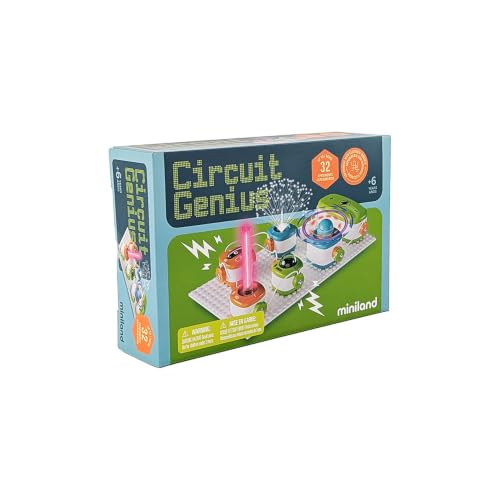 Miniland Set of 32 Electrical Experiments, Kids Games, STEM Game for Learning About Electricity in a Fun and Safe Way, Boys and Girls Ages 6 and Up, Building Toys | Circuit Genius - style: Circuit Genious