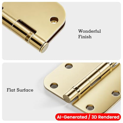 TDCHINGES Rounded Door Hinges Polished Brass 3.5 Inch 5/8" Lasting Mute - color: Polished Brass-Rounded, size: 6 Pack-Ball Bearing-lasting no squeak