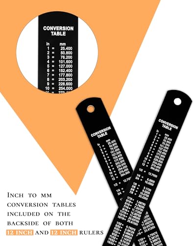 Metal Ruler 12 Inch 2 Pack, 30cm Stainless Steel Metric Ruler for Architects & Engineering, Professional Zero Start Straight Edge Ruler, Easy to Read Black Rule with Laser Etched Scales