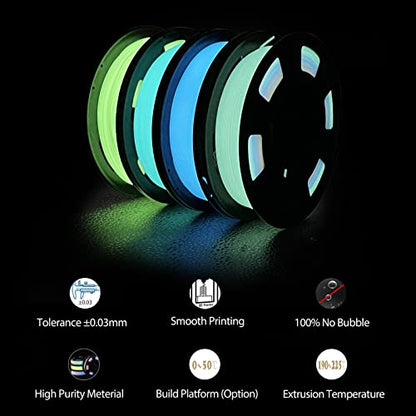 iSANMATE 3D Printer Filament Bundle, Glow in The Dark Filament Multicolor, Green, Blue and Blue-Green, PLA Filament 1.75 mm, Dimensional Accuracy +/- 0.03 mm, 250g X 4 Pack - color: A- Glow Multicolor, Green, Blue and Blue-green