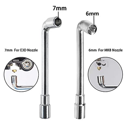 6mm 7mm L-Shaped Hexagonal Wrench Tool for Fixed Mk8 Ender 3 Brass Nozzle Included Copper Wire Toothbrush 3D Printer Accessories