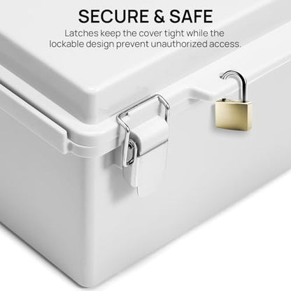 TURBRO Outdoor Electrical Waterproof Junction Box with Latches, ABS Plastic Enclosure Box with Mounting Plate and 304 Stainless Steel Wall Brackets, Hinged Grey Cover, 10.7"x6.0"x13.8" - color: Grey, size: 10.7"x6.0"x13.8"