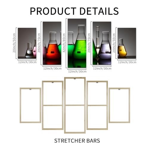 Muzenso Large Canvas Prints 5 Piece Colorful Laboratory Flask Wall Art