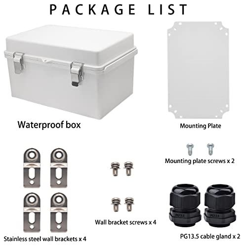 Outdoor Waterproof Electrical Box Junction Box Weatherproof IP67 ABS Plastic Enclosure Switch Router Project Box Electronics Enclosure with Mounting Plate Wall Bracket Grey 11.8"x7.9"x6.7" - color: Grey, size: 11.8" x 7.9" x 6.7"