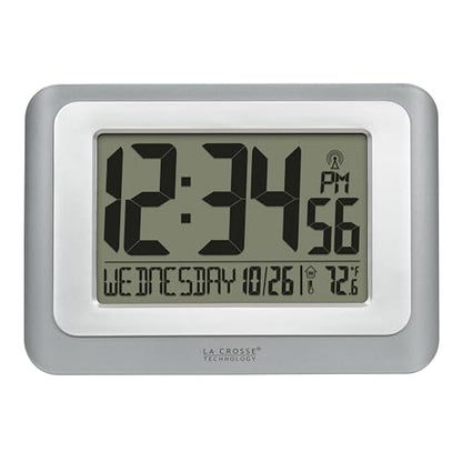 La Crosse Technology 513-88907-INT Digital Atomic Clock with Temperature - Cool Gray/Silver - color: Cool Gray, size: Large