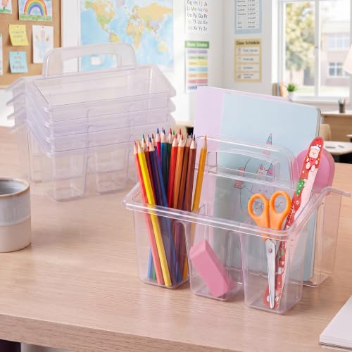 GlikCeil 24 Pcs Classroom Caddy Storage Basket with Handle,Clear - color: Clear