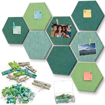 Mooliwe 8 Pcs 12 Inch Hexagon Cork Board Tiles Pins Clips, Green - color: Green