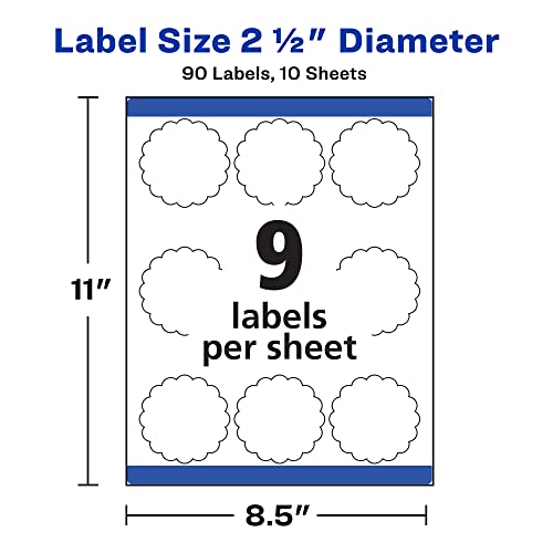 Avery Scallop 2.5 Inch Round Labels with Sure Feed for Laser & Inkjet Printers, 90 White Labels (8218) - color: Matte White, size: 2.5", style: 90 labels