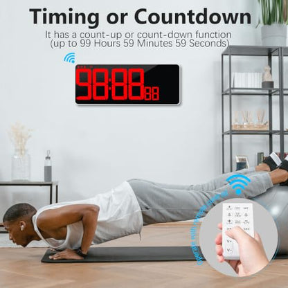 13.7" Large Digital Timer Wall Clock with Remote Control, Count Down Up Digital Timer, Auto DST LED Big Digital Clock for Bedroom Kitchen Living Room Office Gym Home Decor, Red