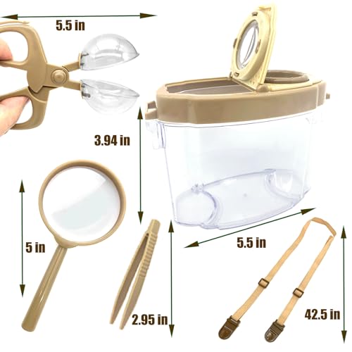 Bug Catcher Kit, Kids Bug Collection Kit, Outdoor Nature Explorer Kit, Science Educational Kit with Tweezers, Magnifying Glass, Bug Observation Container(Gold)