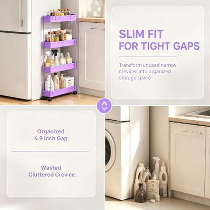 SPACELEAD Slim Storage Cart 3 Tier,Bathroom Organizer Rolling Utility,Mobile Shelving Unit Slide Out for Office, Kitchen, Laundry Room & Narrow Places,Purple - color: Purple