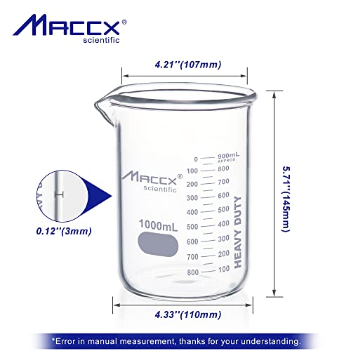34oz(1000ml) New Upgraded Glass Beakers, Heavy Duty Lab Beaker,3.3 Borosilicate with Double Scale, HDBK1K0-001 - style: Vol.1000ml