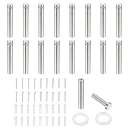 PATIKIL 1/2x2.4" Standoff Screws, 16 Pack Stainless Steel Stand Off Wall Mounts Wall Sign Mounting Hardware Advertising Standoff Nail for Hanging Acrylic Signs Picture Frame, Silver - size: 1/2x2.4"