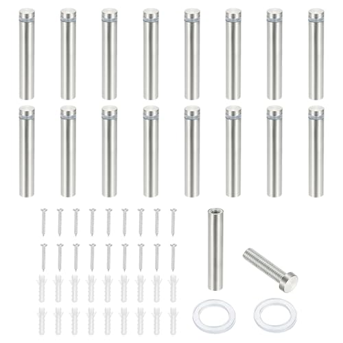 PATIKIL 1/2x2.4" Standoff Screws, 16 Pack Stainless Steel Stand Off Wall Mounts Wall Sign Mounting Hardware Advertising Standoff Nail for Hanging Acrylic Signs Picture Frame, Silver - size: 1/2x2.4"