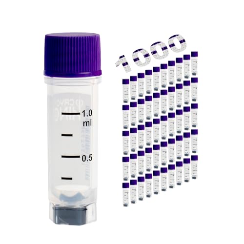 Multi-Coded Cryovials, 1.0ml Cryotubes, 500 Pcs Sample Vials, Sterilisation Tubes with Purple Caps, Polypropylene Lab Vials for Low Temperature Storage from -196°C to 121°C - color: Purple, size: 1.0ml
