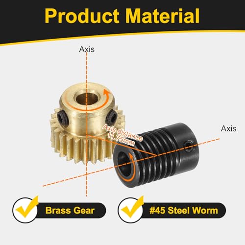 uxcell Worm Gear Set 25T 0.5 Mod 1:25 Brass Gear-4mmOD,1045 Steel Rod 6mmOD - size: Gear-4mm, Rod-6mm Bore, style: 0.5M-25T