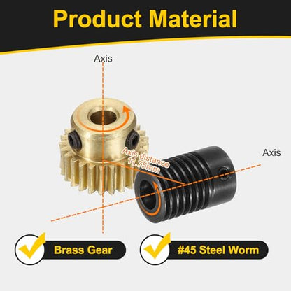 uxcell Worm Gear Set 25T 0.5 Mod 1:25 Brass Gear-4mmOD,1045 Steel Rod 6mmOD - size: Gear-4mm, Rod-6mm Bore, style: 0.5M-25T