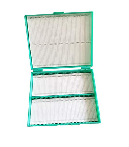 MUHWA Scientific 100 Places Plastic Microscope Slides Storage Box (Green) - color: Green
