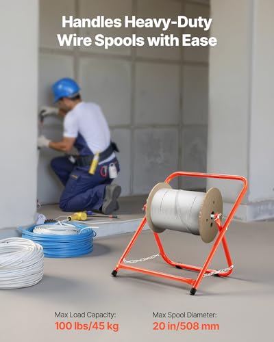 VEVOR Cable Caddy, Heavy Duty Steel Frame, Spool Holder for Electrical Wires, Portable Wire Dispenser for Up to 20 in Diameter Spools, 100 lbs Capacity for Cable Reels, Electrical Industrial Retail - style: Cable Caddy