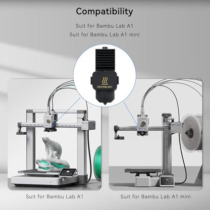 3pac A1 Mini/A1/A2L Hotend Print Head Hot End Kit 0.2mm+0.4mm+0.6mm Extruder Upgrade High Temperature 0.4 mm Hardened Steel Nozzle Replacement with Silicone Cover Sock for Bambu Laboratory 3D Printer - size: 0.2+0.4+0.6mm