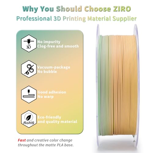 ZIRO Matte PLA Filament, 1.75mm 1kg Fit Most FDM Printer, Cool Daybreak - color: Cool Daybreak (Matte)