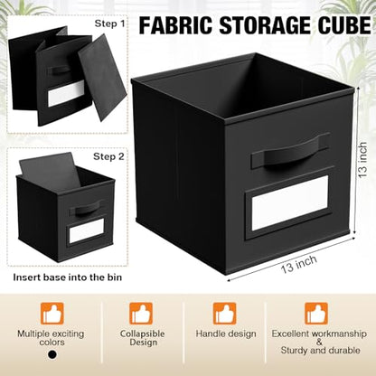 10 Pack Fabric Storage Cubes with Label 13" Collapsible Cube Bins, Black - color: Black, size: 13 Inch
