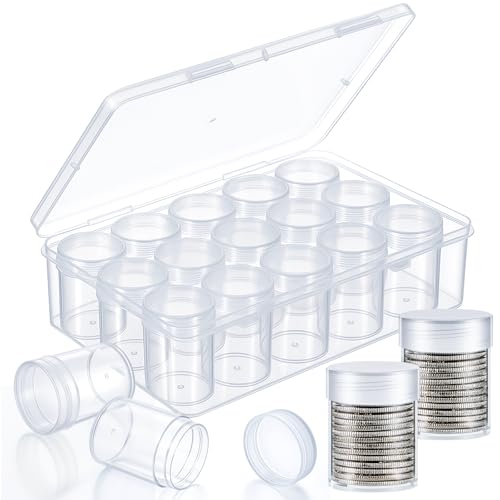 Qunclay 16 Pack Half Dollar Coin Tubes with Storage Box Screw Lid Holder - size: Half Dollar