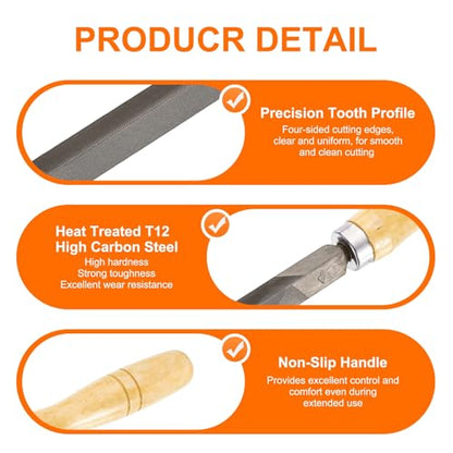 HARFINGTON Triangle Medium Teeth Cut File 12" Double Cut Teeth High Carbon Steel Hand Rasp File Wood Handle for Metal Wood Deburring Removing - size: 12", style: Medium
