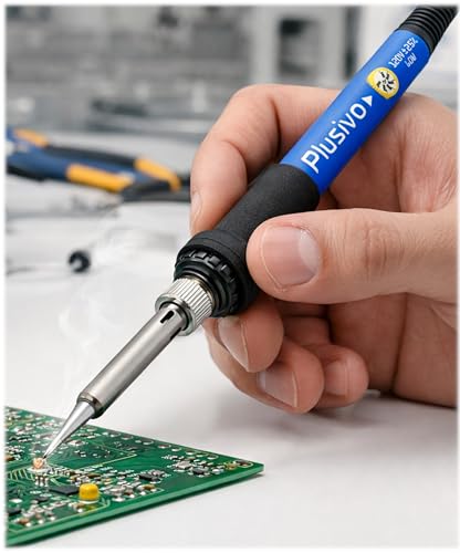 Soldering Iron Kit, 60W Adjustable Temperature 5-in-1 Solder Wire, Stand, Sponge, Rosin Paste Flux, Fast Heating Desoldering Tool for Electronics Repair Hobby DIY 120 V US Plug - color: Soldering Iron Kit 7