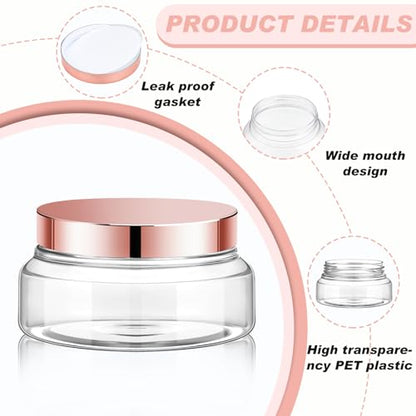 24 Pack Plastic Cosmetic Jars with Lids Label, 5 oz, Clear, Rose Gold - color: Clear, Rose Gold, size: 5 oz