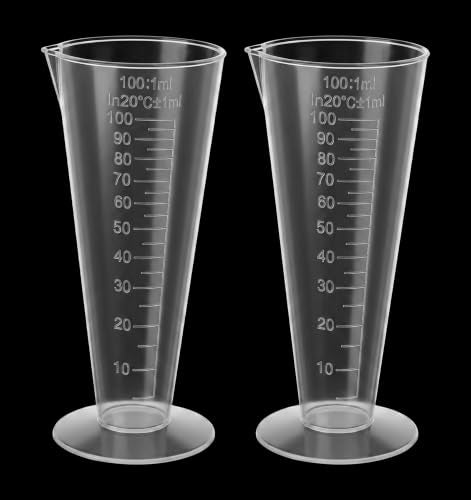 2 Pack 100ml Measuring Cup, Clear Plastic Cone Round Base