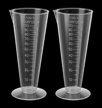 2 Pack 100ml Measuring Cup, Clear Plastic Cone Round Base