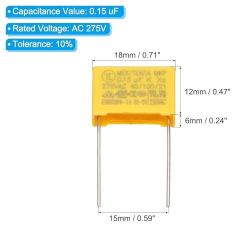 PATIKIL Safety Capacitors 12Pack 0.15uF AC 275V 15mm Pin Pitch 18x12x6mm - size: 15mm Pin Pitch, style: 0.15uF
