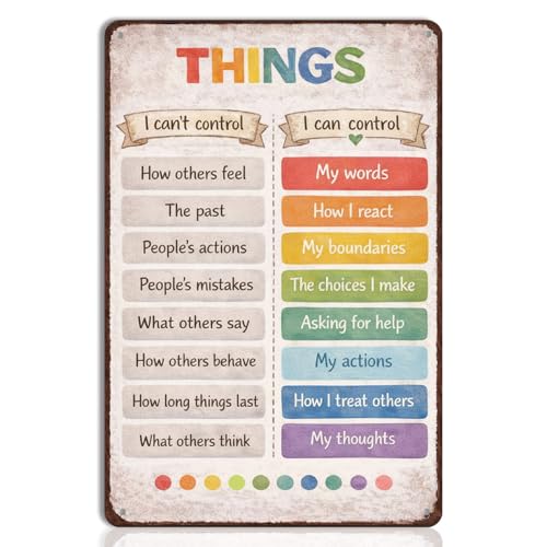 Mental Health Wall Decor - "Things I Can Control" Vintage Metal Tin Sign - Therapy Office, School Counselor & Calming Corner Poster - Social Emotional Learning Motivational Art (8" x 12") - color: D
