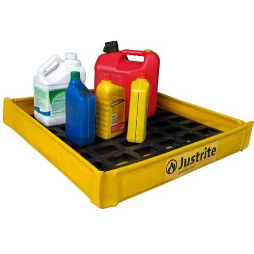Justrite Collapsible Utility Tray with Plastic Grate, 25.5" x 25.5" x 4" - style: 25.5" x 25.5" with Grate