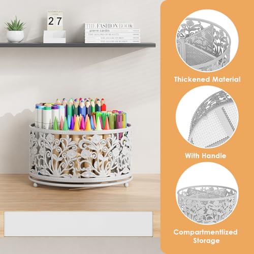 EKNITEY Rotating Mesh Desk Organizer - 4 Slots Cute Pen Pencil Holder Caddy - color: White