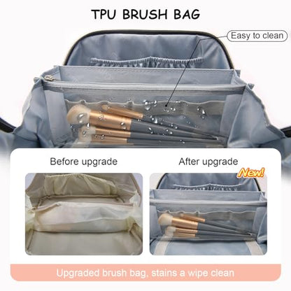BOYATU Travel Makeup Bag Organizer Cosmetic Bag: 3 Pcs Set Make up Bags for Women with Handle - Waterproof Vegan Leather Toiletry Bags Travel Essentials Pouch with Compartments (C-05-Pink) - color: 04-B-Pink