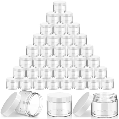 SATINIOR 36 Pieces 1 oz Plastic Jars with Lids Wide Mouth Airtight Reusable Container Acrylic Cosmetic Small Jars for Lotions Ointments Travel Toiletries Creams Make up Storage(White) - color: White, size: 1 oz